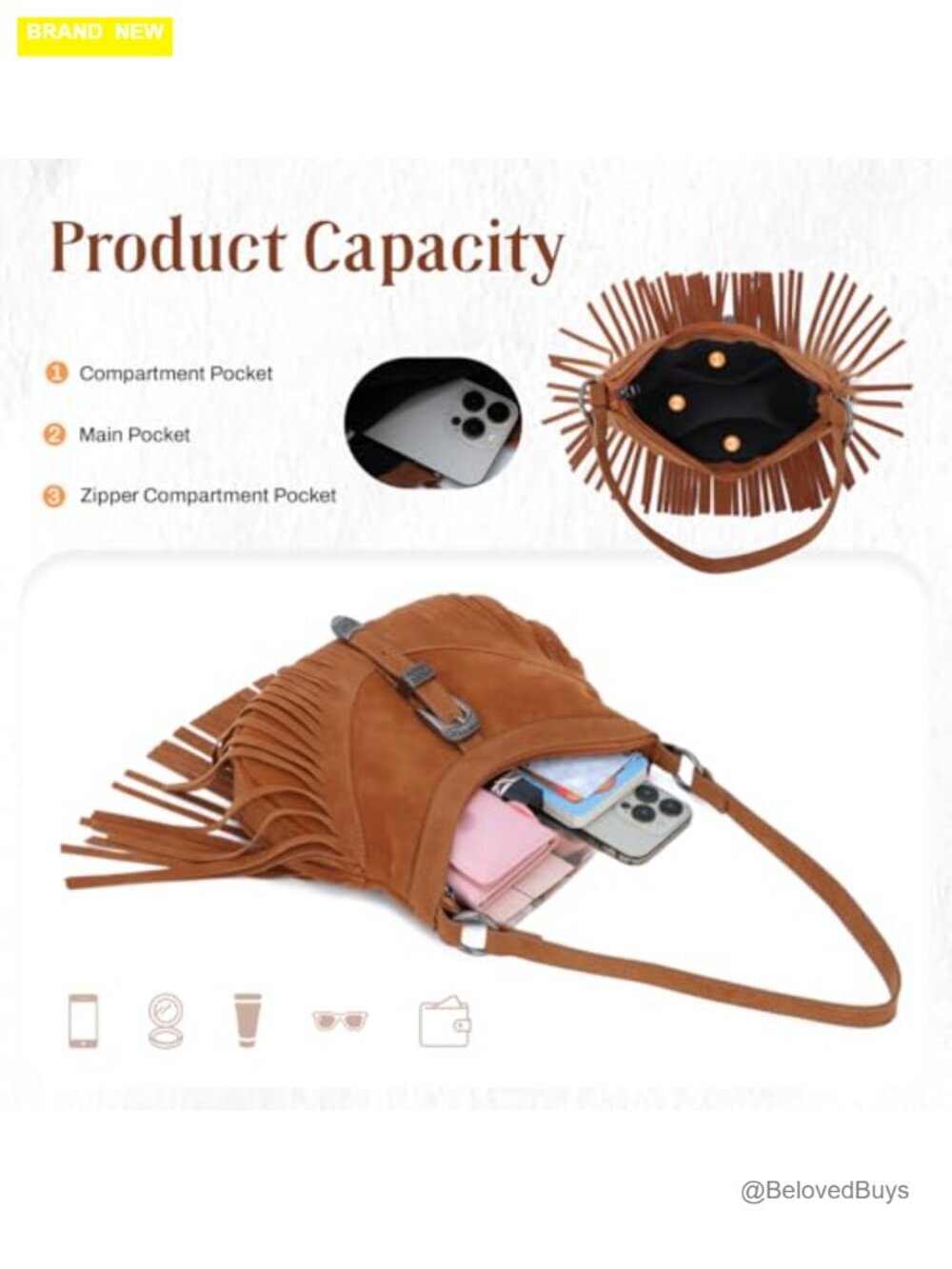 Faux Leather Fringe Hobo Bag Crossbody Tassel Purse - Picture 6 of 7